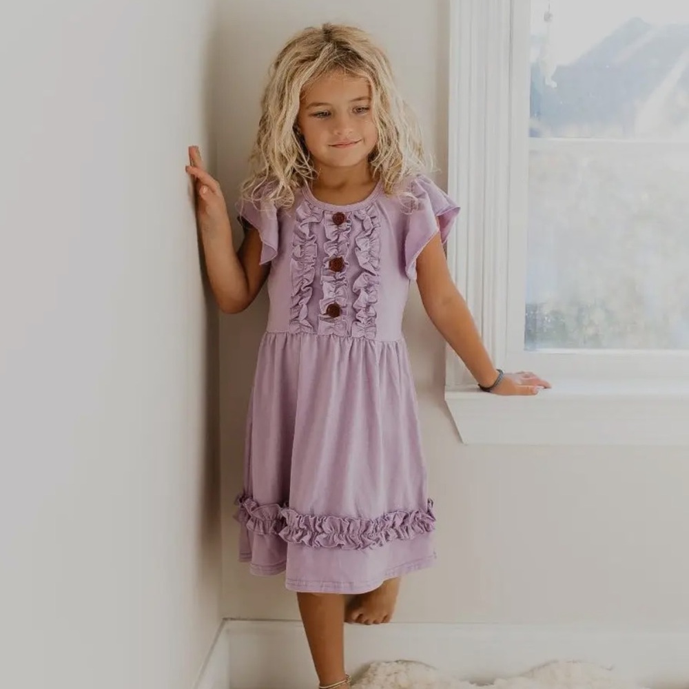 Adorable Sweetness Lavender Ruffle Button Kids Dress